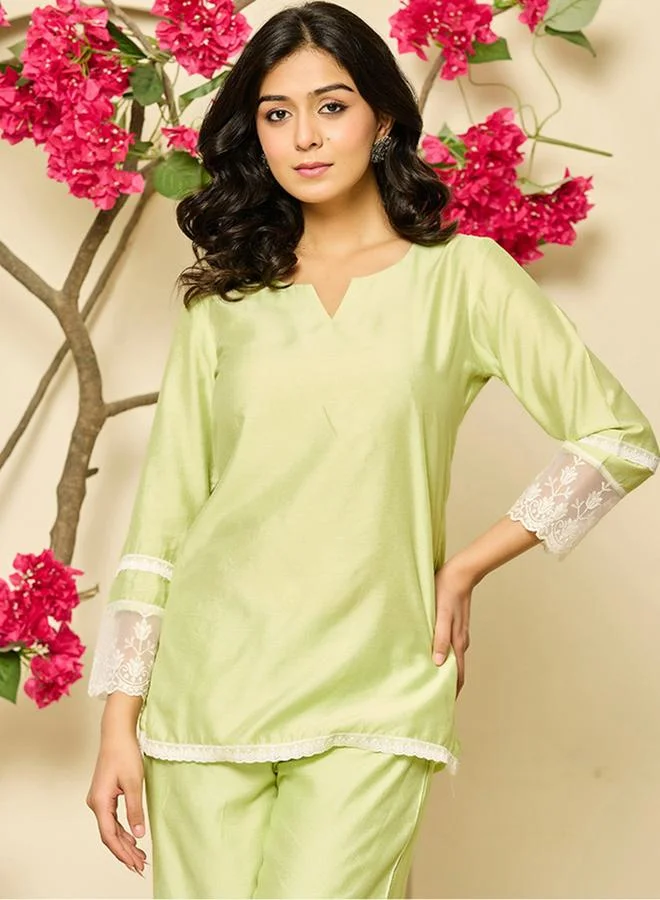 Kasya  Green Solid Chanderi Co-Ord Set for Women | Best Price UAE